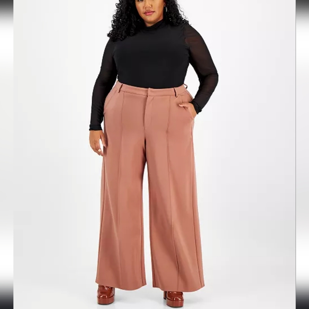 NWT Bar III Plus 4X Rust High-Rise Wide-Leg Ponte Pants